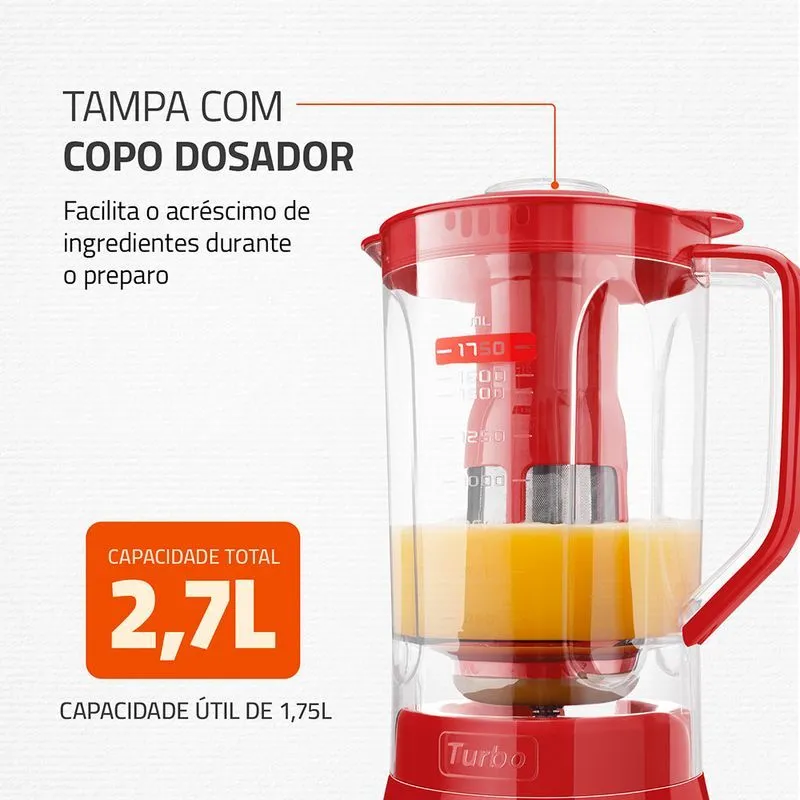 Liquidificador Turbo Full Mondial Vermelho 900W - L-900 FR - 3