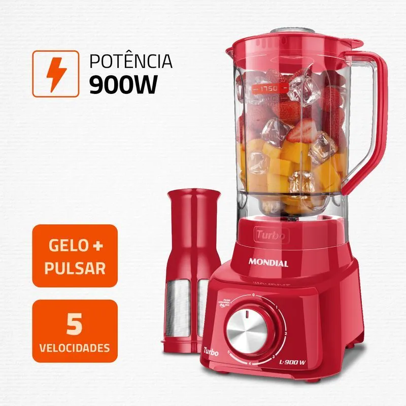 Liquidificador Turbo Full Mondial Vermelho 900W - L-900 FR - 2