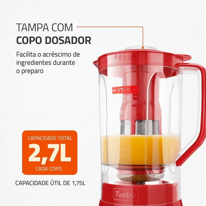 Liquidificador Turbo Mondial Vermelho 900W - L-900 FR 2C - 3