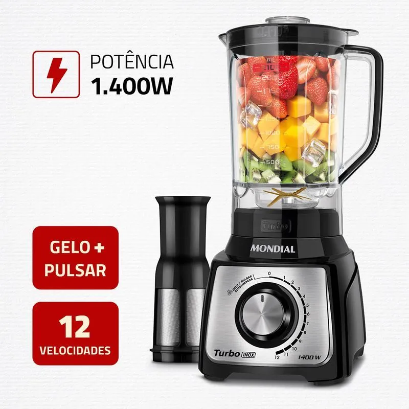 Liquidificador Turbo Inox Mondial Preto/Inox 1400W - L-1400-LT - 2