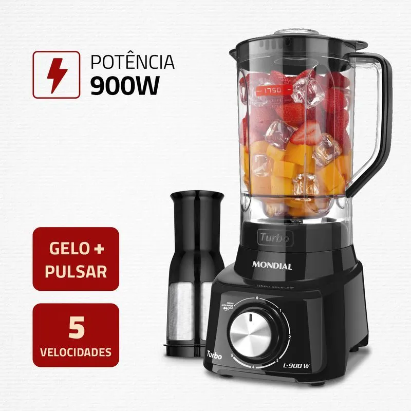 Liquidificador Turbo Full Mondial Preto 900W 5 Velocidades - L-900 FB - 2