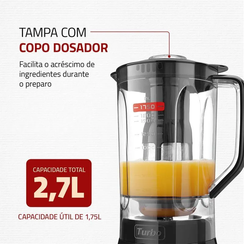 Liquidificador Turbo Full Mondial Preto 900W 5 Velocidades - L-900 FB - 3
