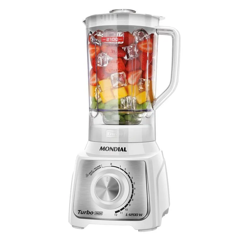 Liquidificador Turbo Mondial 1200W 12 Velocidades Branco/Inox L-1200 WI - 1