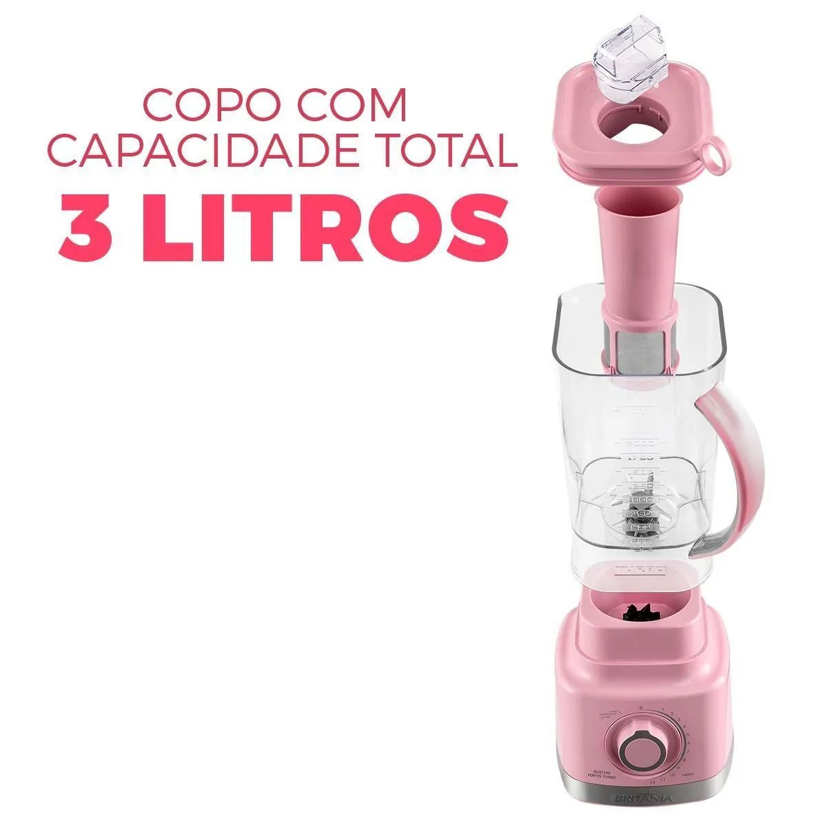 Liquidificador Rosa Britânia 1400W 3L 12 Velocidades BLQ1300RS - 3