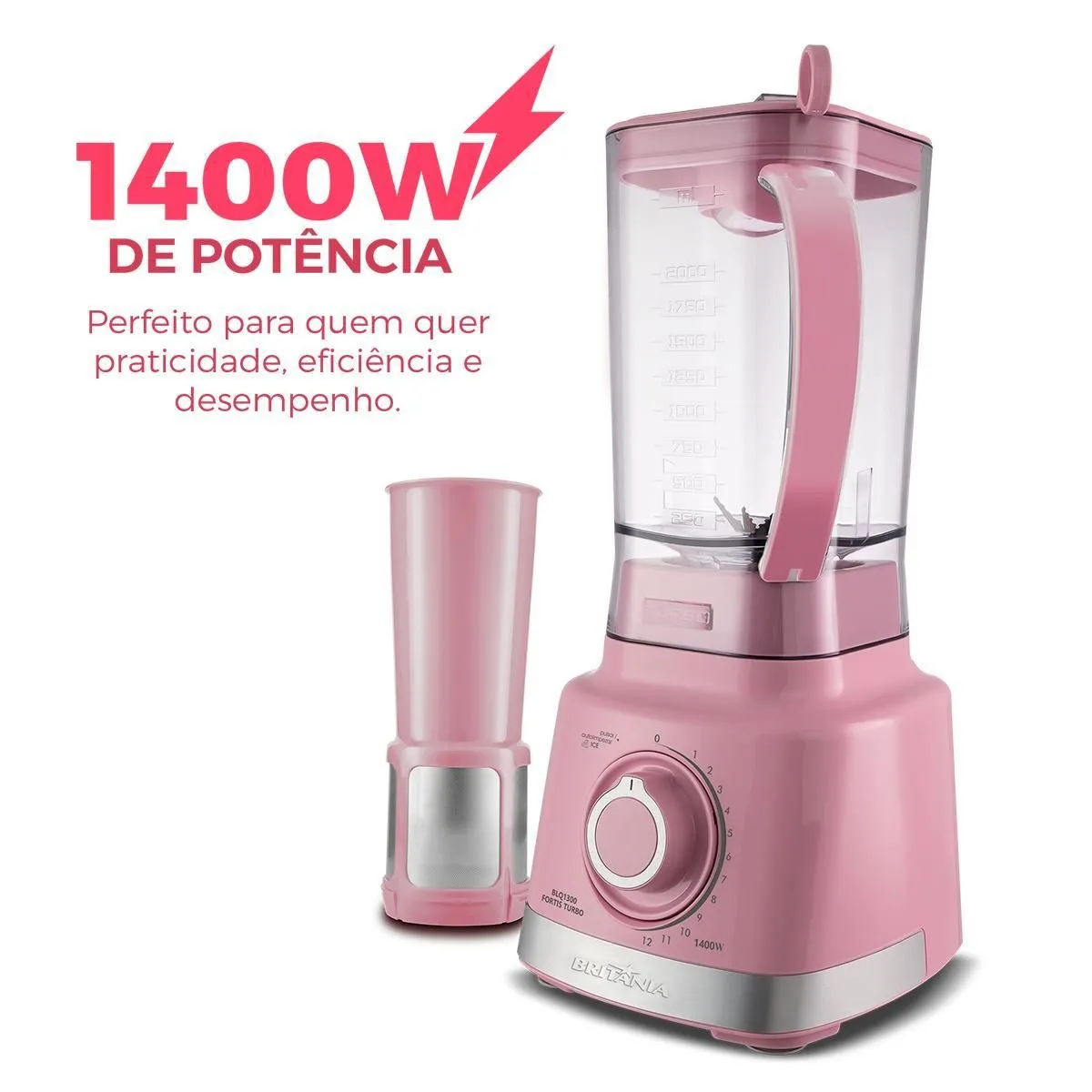 Liquidificador Rosa Britânia 1400W 3L 12 Velocidades BLQ1300RS - 2
