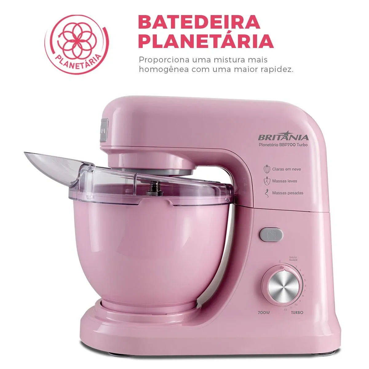 Batedeira Planetária Rosa Britânia 700W Turbo 4L BBP700RS - 3