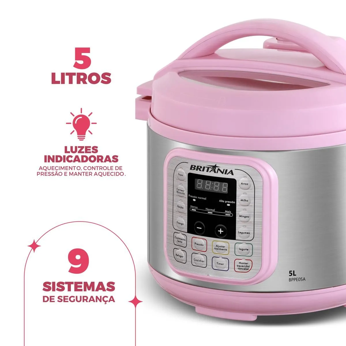 Panela de Pressão Rosa Britânia 5L Digital 11 Funções BPPE05 - 3