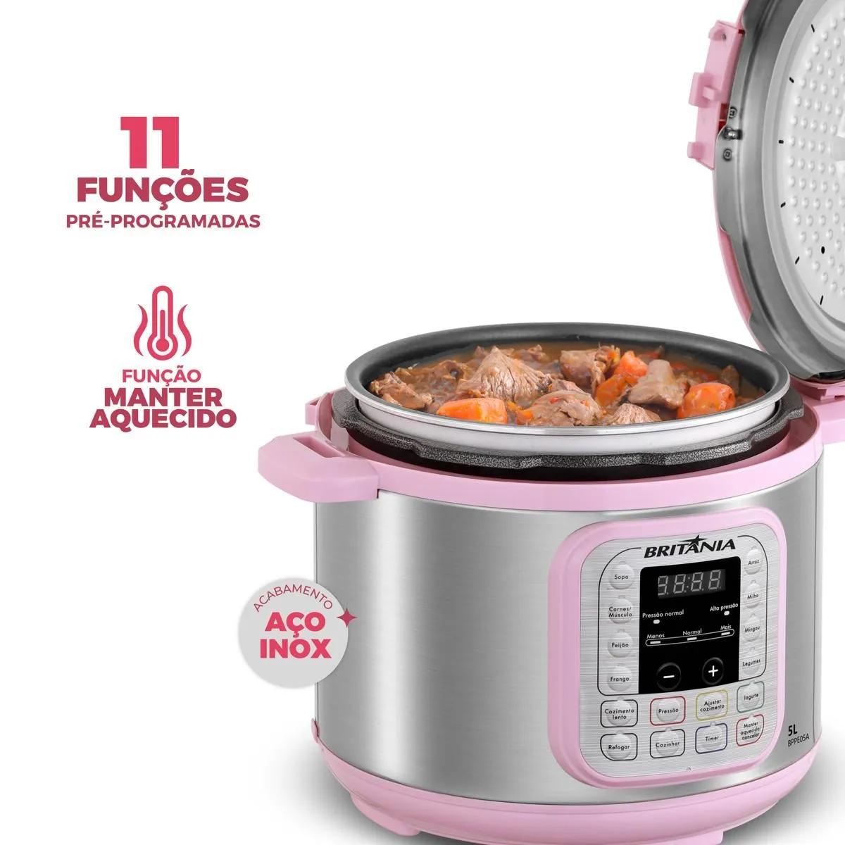 Panela de Pressão Rosa Britânia 5L Digital 11 Funções BPPE05 - 2