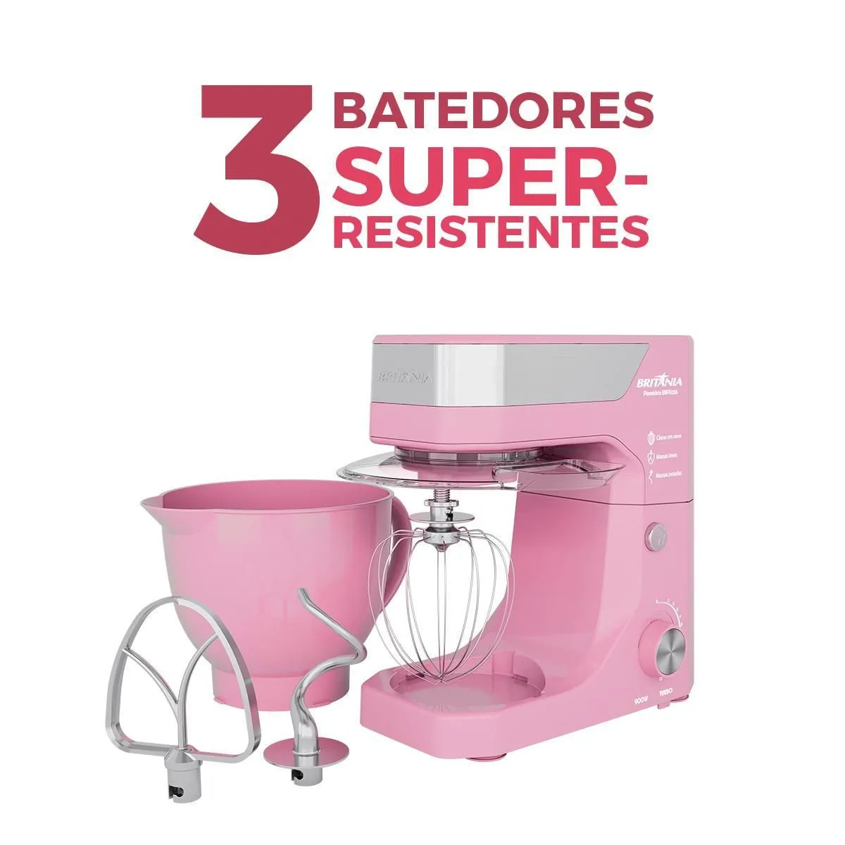 Batedeira Planetária Britânia Rosa 900W Tigela de 5L BBPE02A - 3