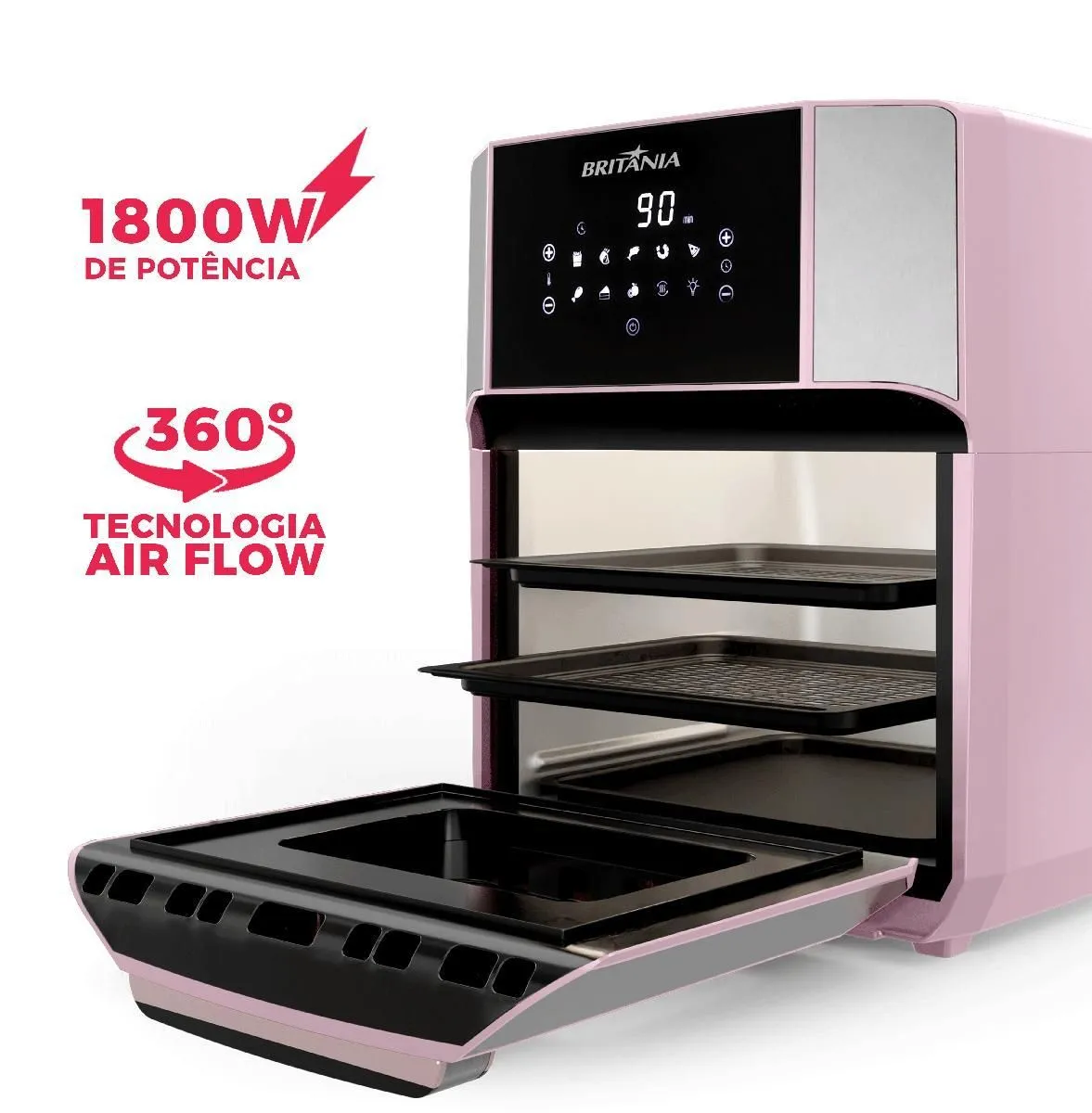 Fritadeira Elétrica Air Fryer Oven Rosa Britânia 12L 1800W BFR2150RS - 3