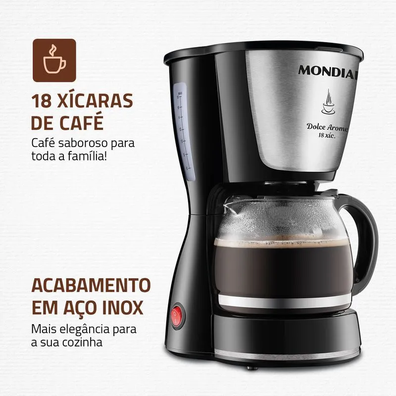 Cafeteira Elétrica Dolce Arome Mondial 550W 18 Xicaras Preto/Inox - C-30 18X - 2