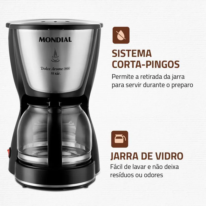 Cafeteira Elétrica Dolce Arome Mondial 550W 18 Xicaras Preto/Inox - C-30 18X - 3