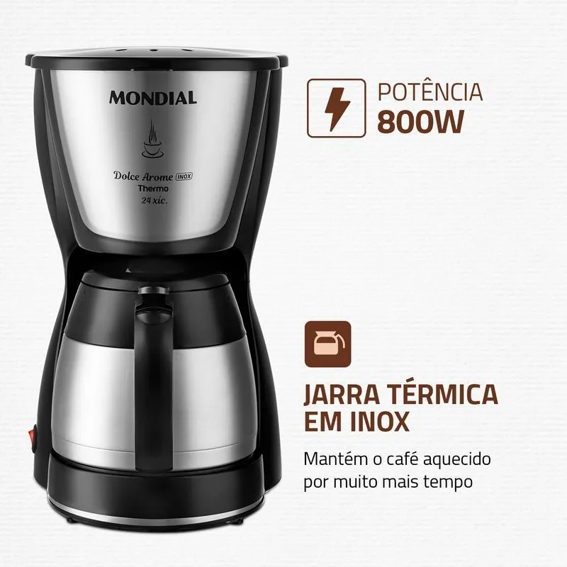 Cafeteira Elétrica Mondial Dolce Arome 600W 24 Xicaras Preto/Inox C-33JT-24X - 3