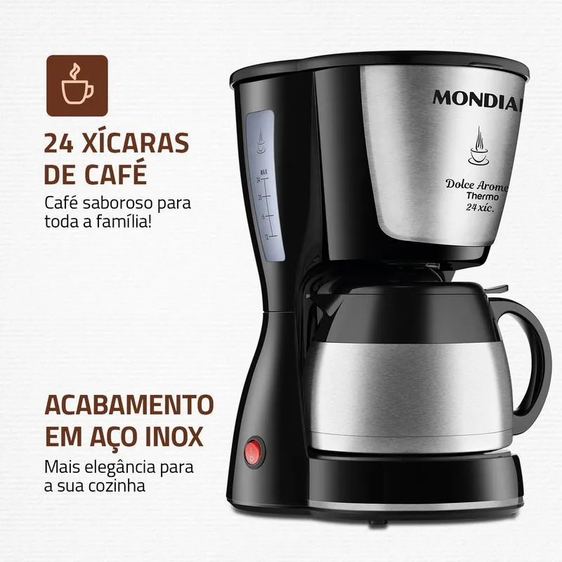 Cafeteira Elétrica Mondial Dolce Arome 600W 24 Xicaras Preto/Inox C-33JT-24X - 2