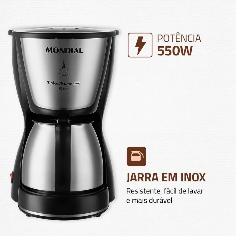 Cafeteira Elétrica Dolce Arome Mondial 550W 15 Xicaras Preto/Inox 550W - C-34 JI 15X - 3