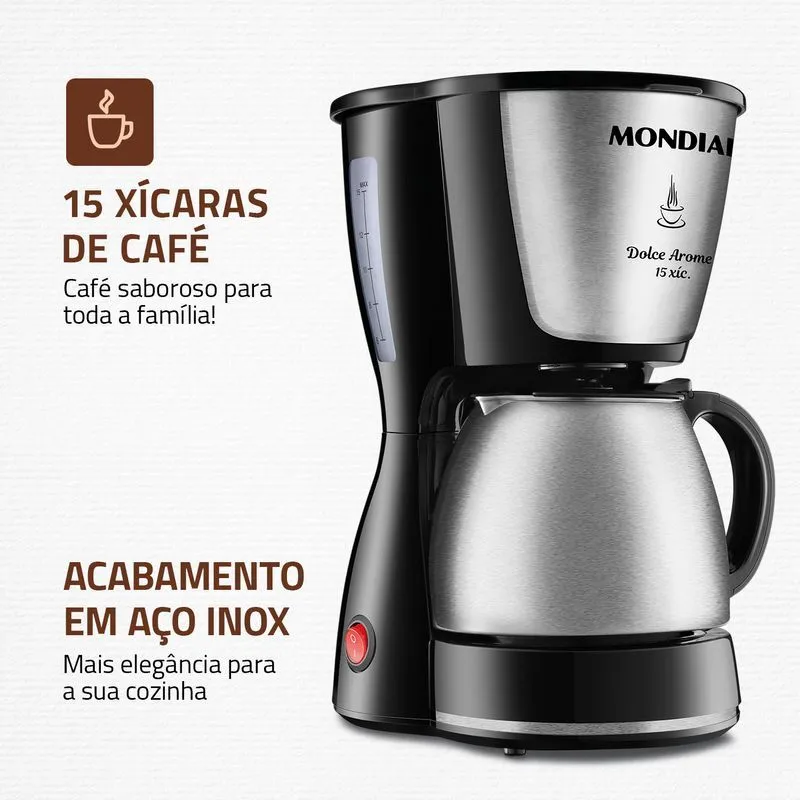 Cafeteira Elétrica Dolce Arome Mondial 550W 15 Xicaras Preto/Inox 550W - C-34 JI 15X - 2