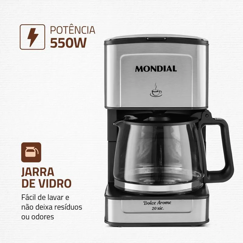 Cafeteira Elétrica Dolce Arome Mondial Preto/Inox 550W - C-43-20X-SI - 3