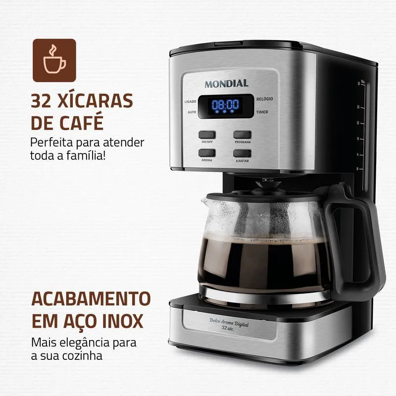 Cafeteira Elétrica Dolce Arome Digital Mondial Preto/Inox 800W - C-44-32X-SDI - 2
