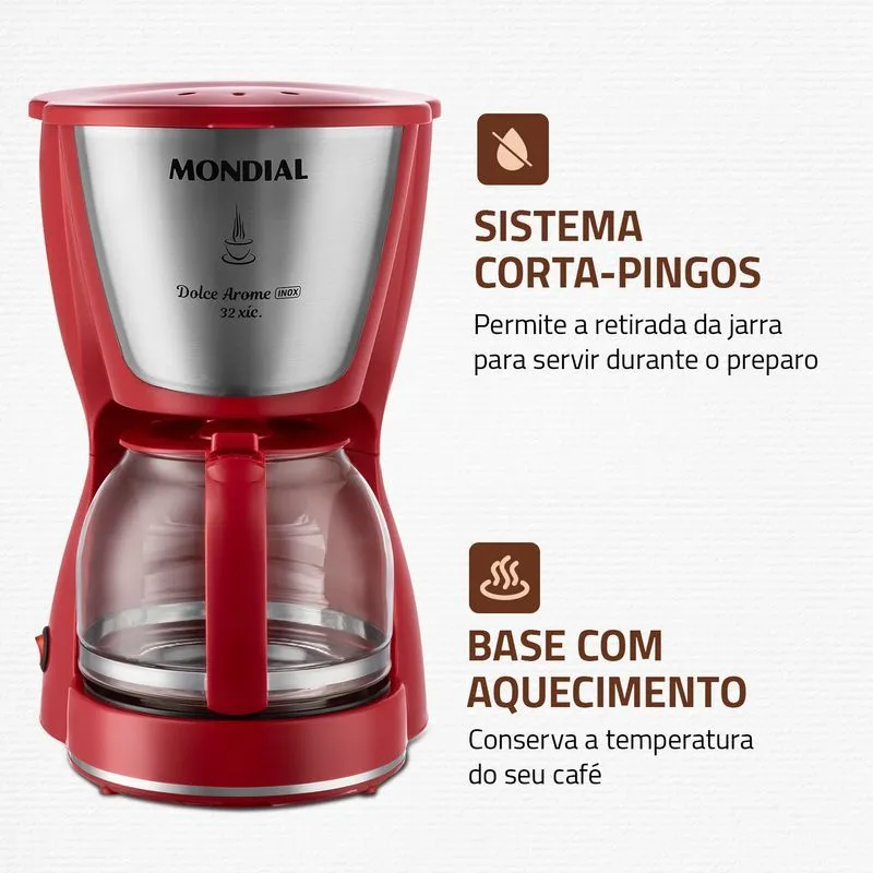 Cafeteira Elétrica Dolce Arome Mondial Vermelho/Inox 800W - C-32-32X-R - 3