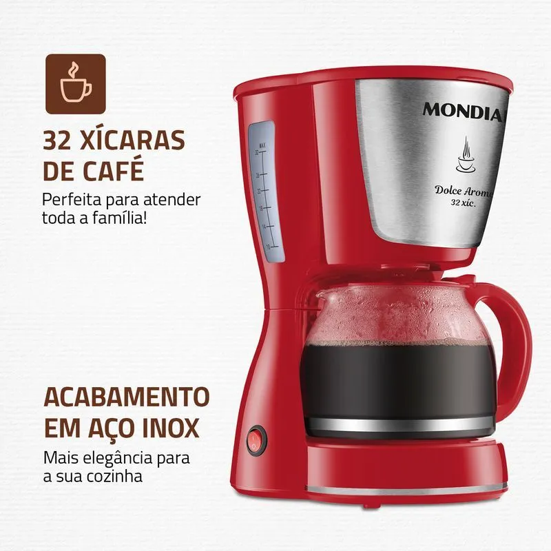 Cafeteira Elétrica Dolce Arome Mondial Vermelho/Inox 800W - C-32-32X-R - 2