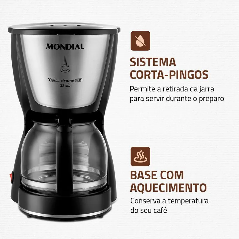 Cafeteira Elétrica Dolce Arome Mondial Preto 800W 32 Xicaras - C-32 32X - 3