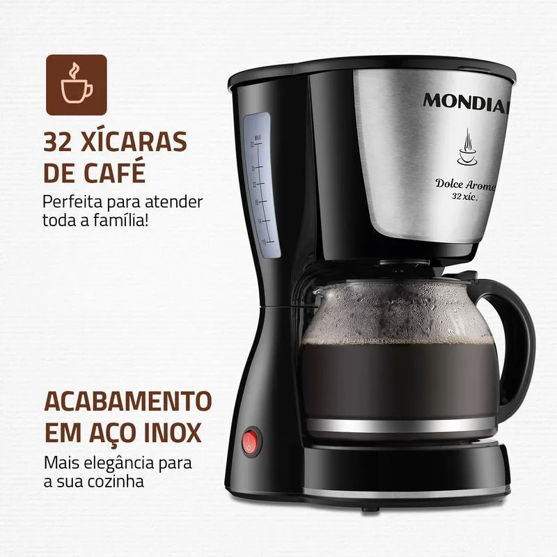 Cafeteira Elétrica Dolce Arome Mondial Preto 800W 32 Xicaras - C-32 32X - 2