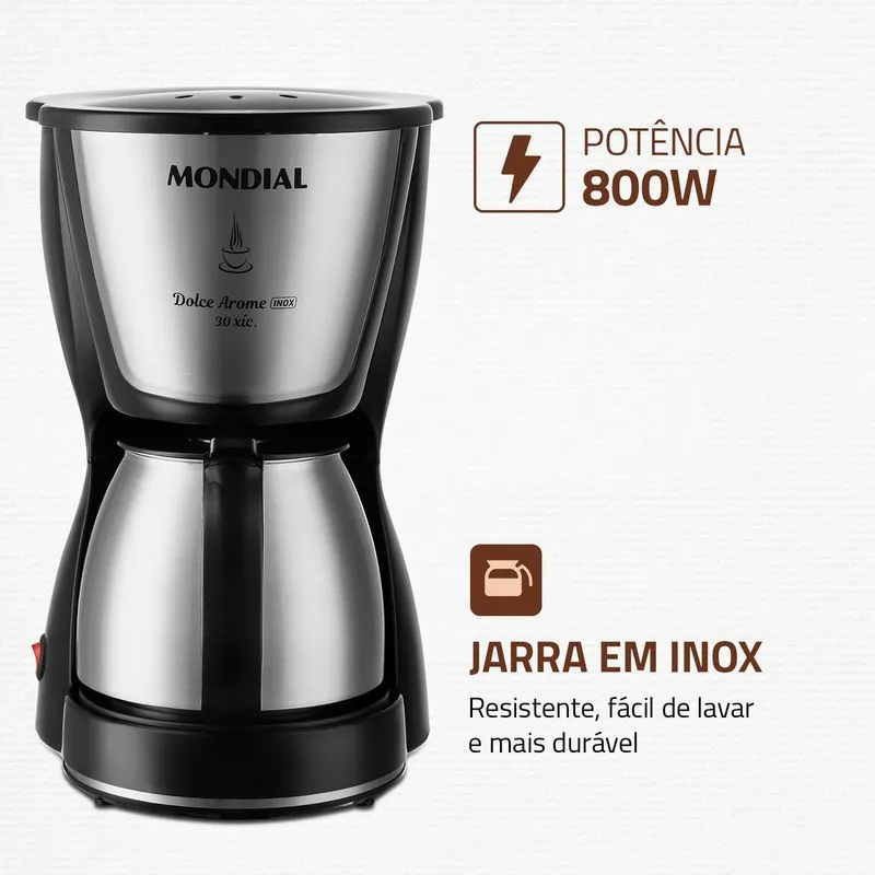 Cafeteira Elétrica Dolce Arome Mondial Preto/Inox 800W 30 Xicaras - C-37JI 30X - 3