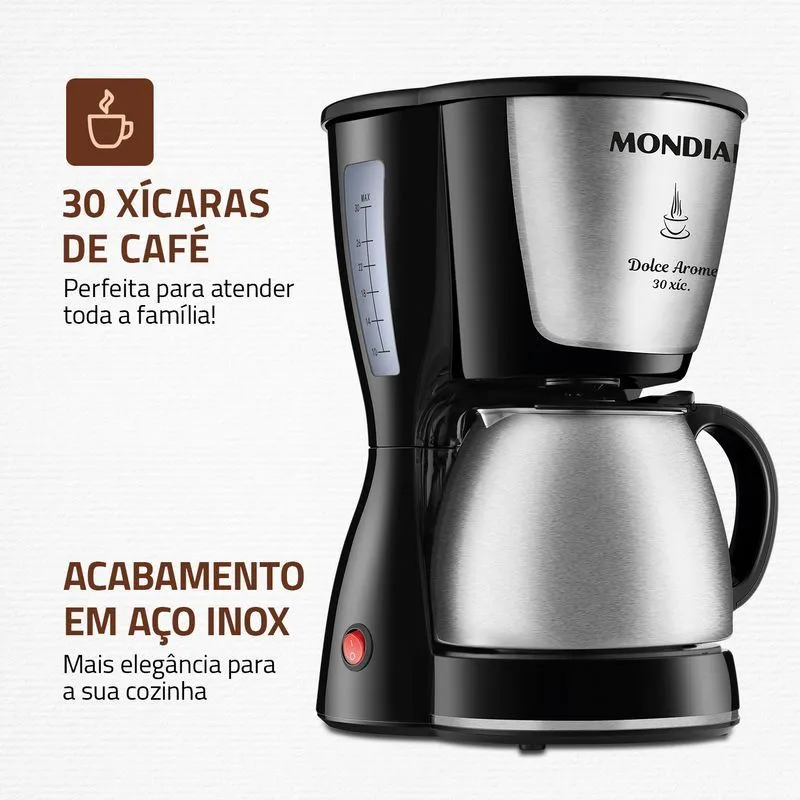 Cafeteira Elétrica Dolce Arome Mondial Preto/Inox 800W 30 Xicaras - C-37JI 30X - 2