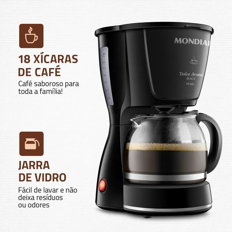 Cafeteira Elétrica Dolce Arome Mondial Preto 550W 18 Xicaras - C-30-18X-FB - 2