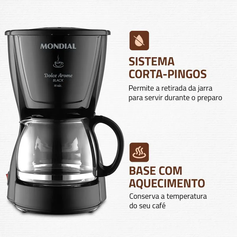 Cafeteira Elétrica Dolce Arome Mondial Preto 550W 18 Xicaras - C-30-18X-FB - 3
