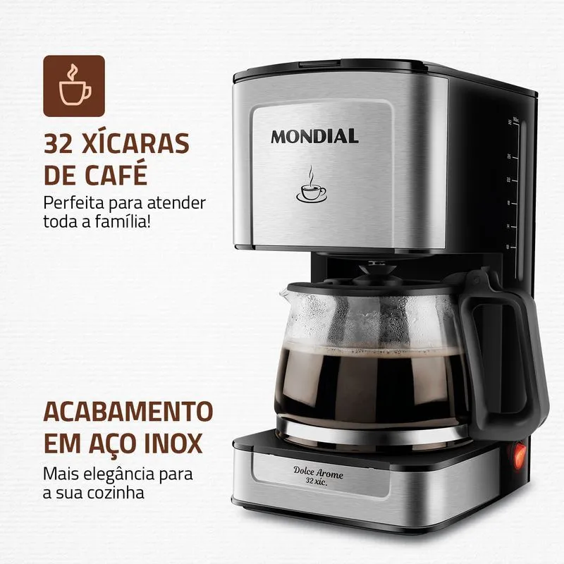 Cafeteira Elétrica Dolce Arome Mondial Preto/Inox 800W 32 Xicaras - C-44-32X-SI - 2