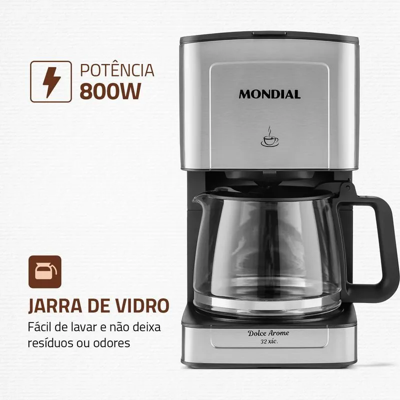 Cafeteira Elétrica Dolce Arome Mondial Preto/Inox 800W 32 Xicaras - C-44-32X-SI - 3