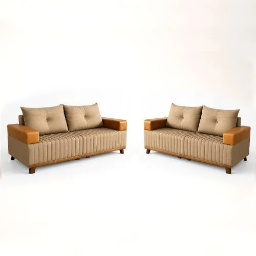 Conjunto de Sofá 3 e 2 Lugares Leona Bom Pastor Linho Bege/Caramelo  - 2