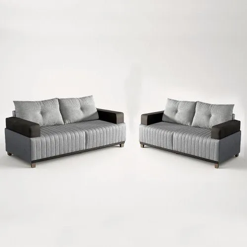 Conjunto de Sofá 3 e 2 Lugares Leona Bom Pastor Linho Cinza/Preto  - 2