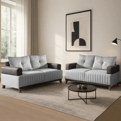 Conjunto de Sofá 3 e 2 Lugares Leona Bom Pastor Linho Cinza/Preto  - 1