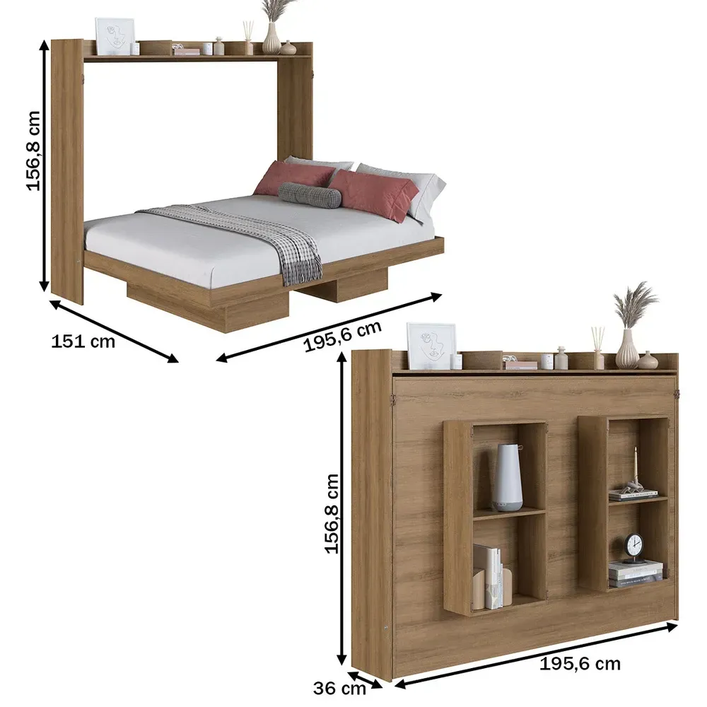 Cama Casal Hanover Articulável Horizontal 2 Prateleiras Mel - Art In Móveis - 3