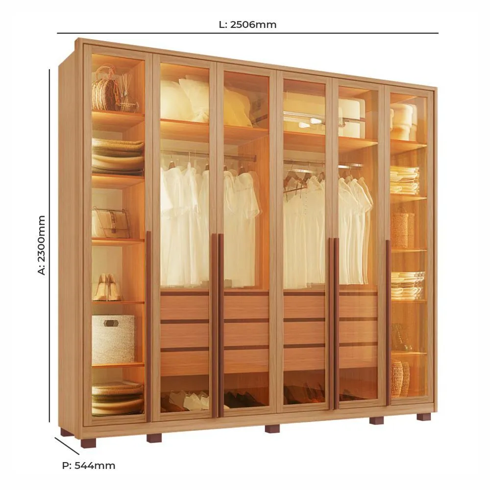 Guarda Roupa Casal Reflecta 100% MDF 6 Portas 6 Gavetas Freijó - Tuboarte Móveis  - 3