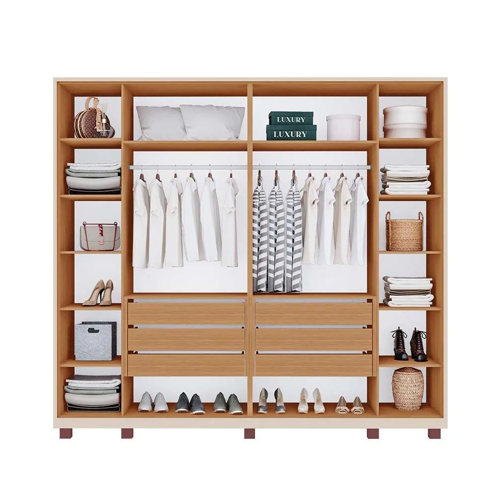Guarda Roupa Casal Reflecta 100% MDF 6 Portas 6 Gavetas Freijó/Off White - Tuboarte Móveis  - 2