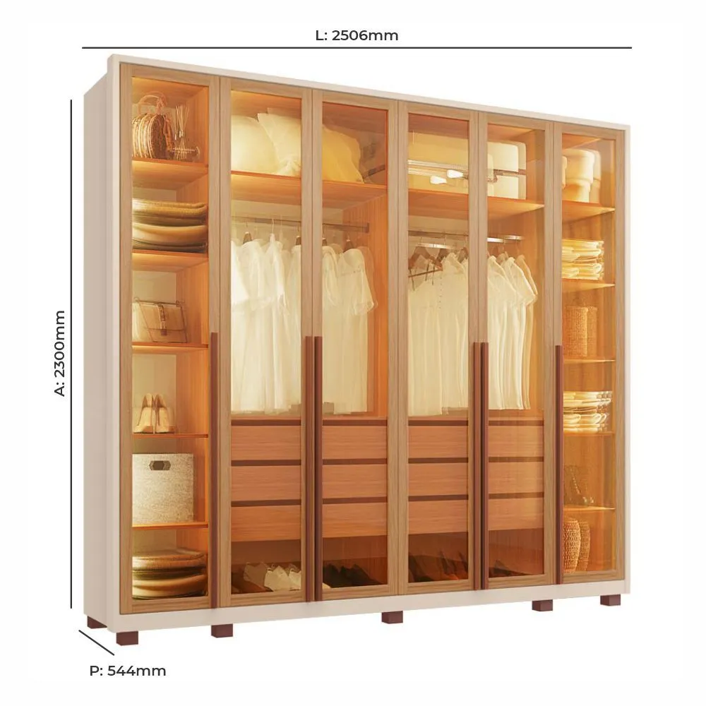 Guarda Roupa Casal Reflecta 100% MDF 6 Portas 6 Gavetas Freijó/Off White - Tuboarte Móveis  - 3