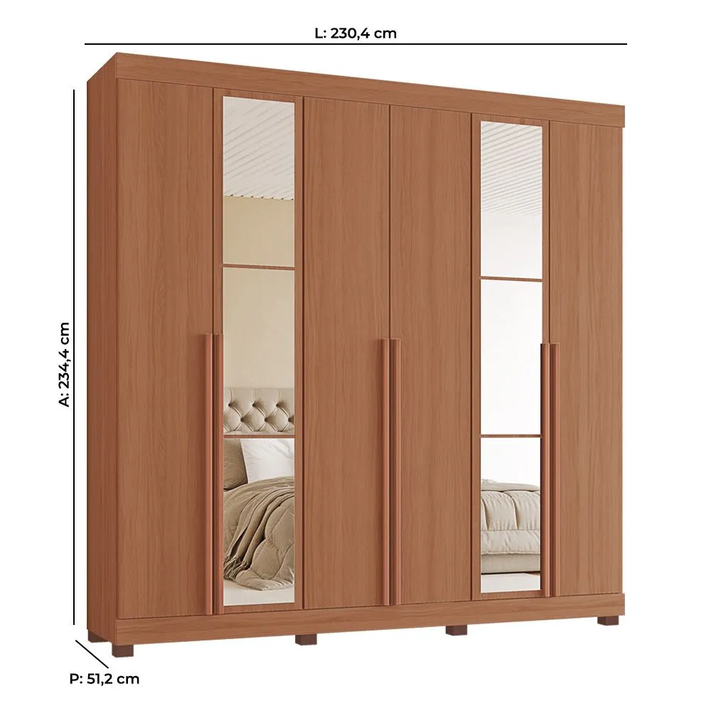 Guarda Roupa Casal Milano 100% MDF 6 Portas 4 Gavetas Freijó - Tuboarte Móveis  - 3