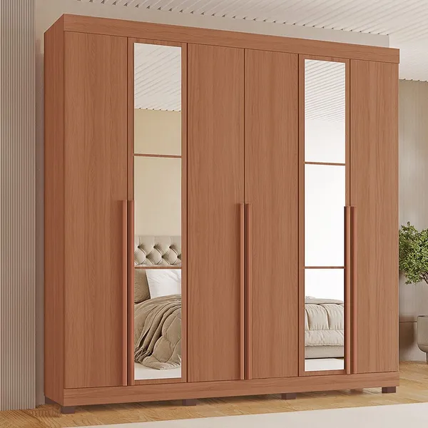 Guarda Roupa Casal Milano 100% MDF 6 Portas 4 Gavetas Freijó - Tuboarte Móveis 