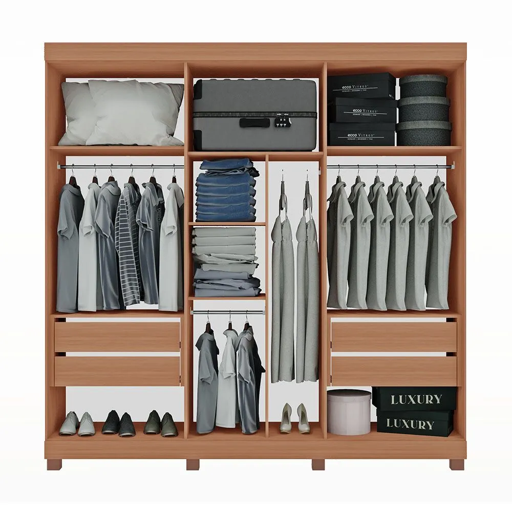 Guarda Roupa Casal Milano 100% MDF 6 Portas 4 Gavetas Freijó/Off White - Tuboarte Móveis  - 2
