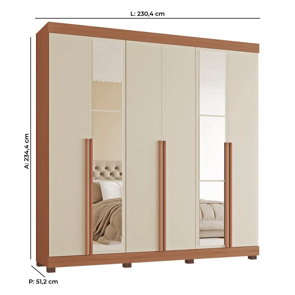 Guarda Roupa Casal Milano 100% MDF 6 Portas 4 Gavetas Freijó/Off White - Tuboarte Móveis  - 3