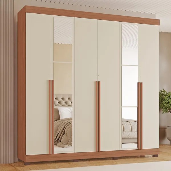 Guarda Roupa Casal Milano 100% MDF 6 Portas 4 Gavetas Freijó/Off White - Tuboarte Móveis 