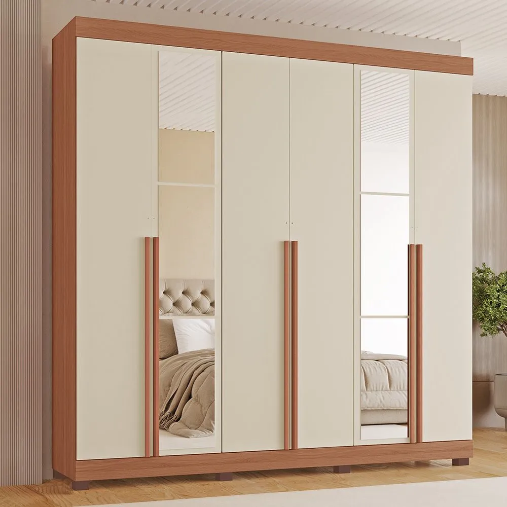 Guarda Roupa Casal Milano 100% MDF 6 Portas 4 Gavetas Freijó/Off White - Tuboarte Móveis  - 1