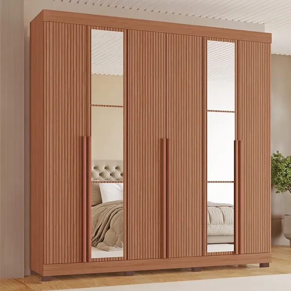 Guarda Roupa Casal Milano 100% MDF 6 Portas 4 Gavetas Freijó/Rippas - Tuboarte Móveis 