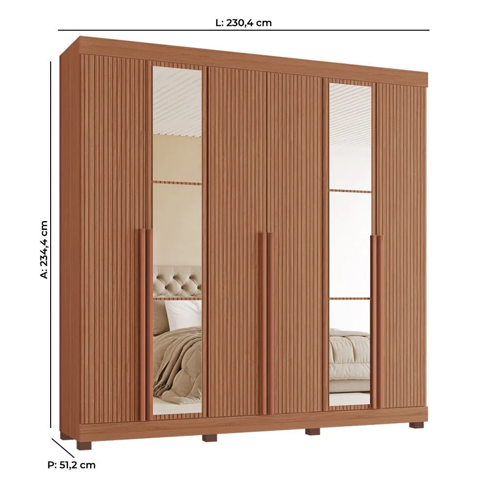 Guarda Roupa Casal Milano 100% MDF 6 Portas 4 Gavetas Freijó/Rippas - Tuboarte Móveis  - 3