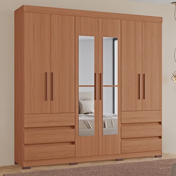 Guarda Roupa Casal Panamá 100% MDF 6 Portas 4 Gavetas Freijó - Tuboarte Móveis 