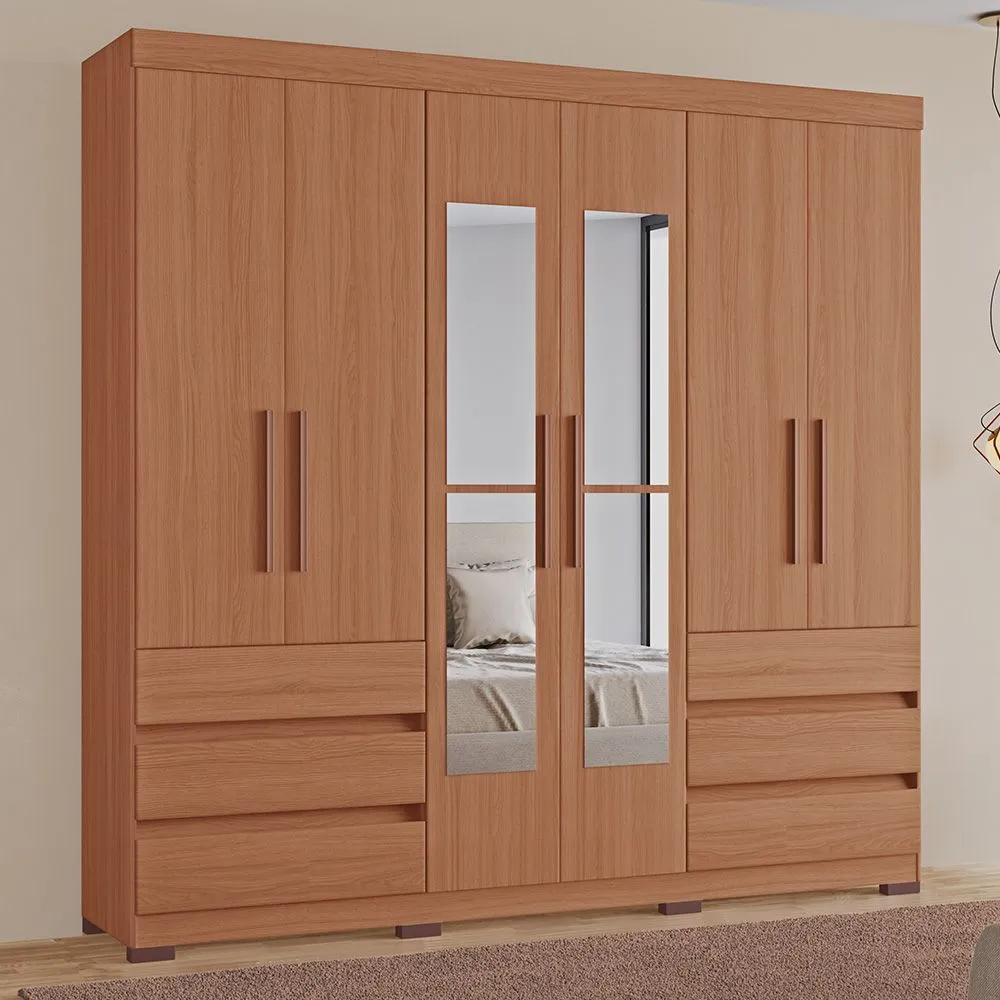 Guarda Roupa Casal Panamá 100% MDF 6 Portas 4 Gavetas Freijó - Tuboarte Móveis  - 1