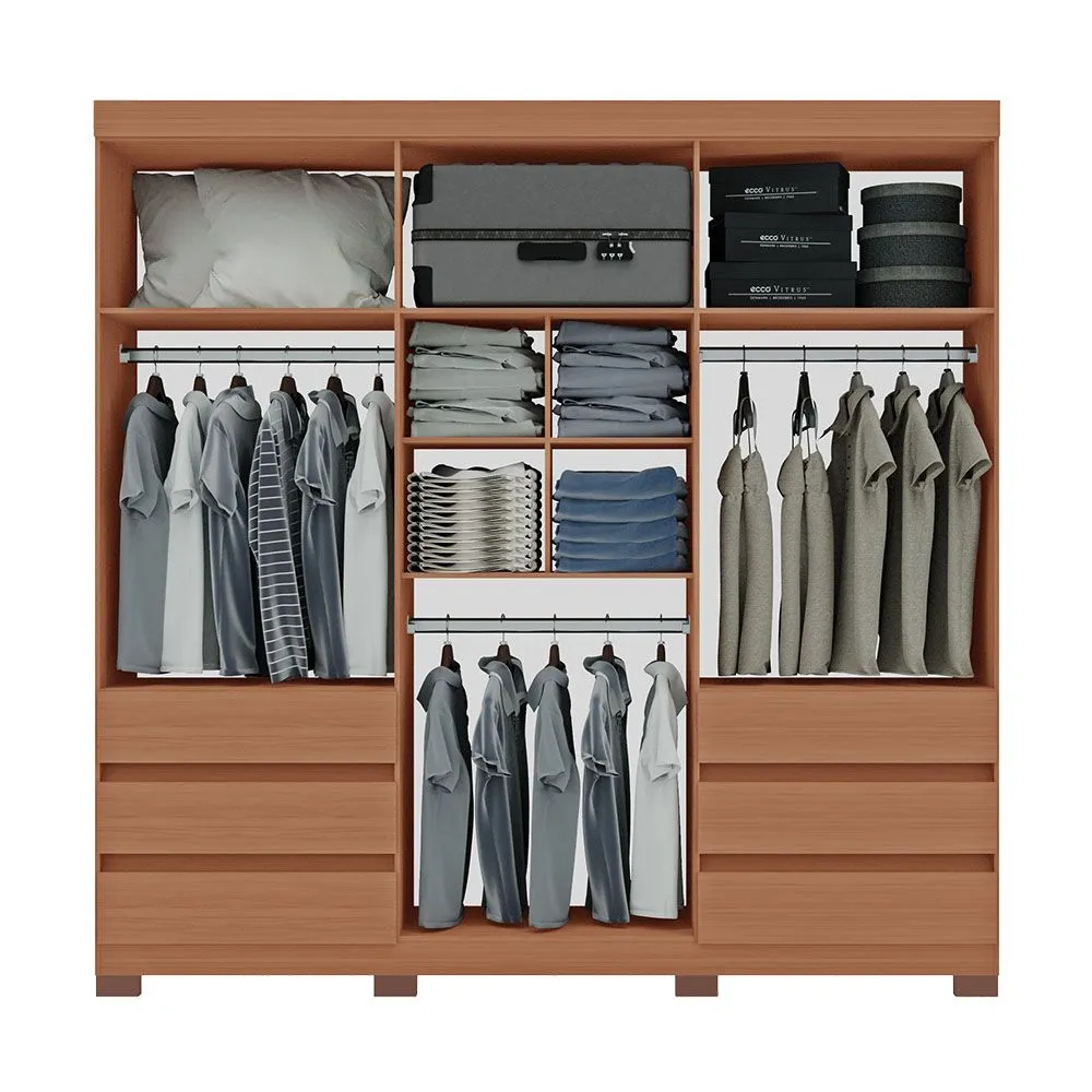 Guarda Roupa Casal Panamá 100% MDF 6 Portas 4 Gavetas Freijó - Tuboarte Móveis  - 3
